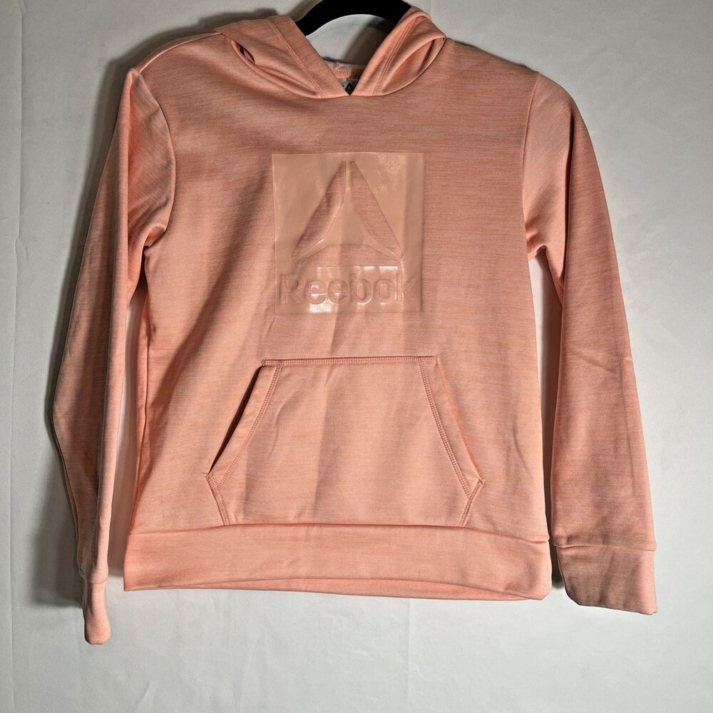 Reebok Hooded Teen Sweatshirt Size Large 10/12 Pink Long Sleeve Pockets